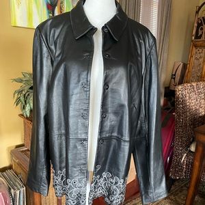 Denim &Co black Leather Jacket Sz L